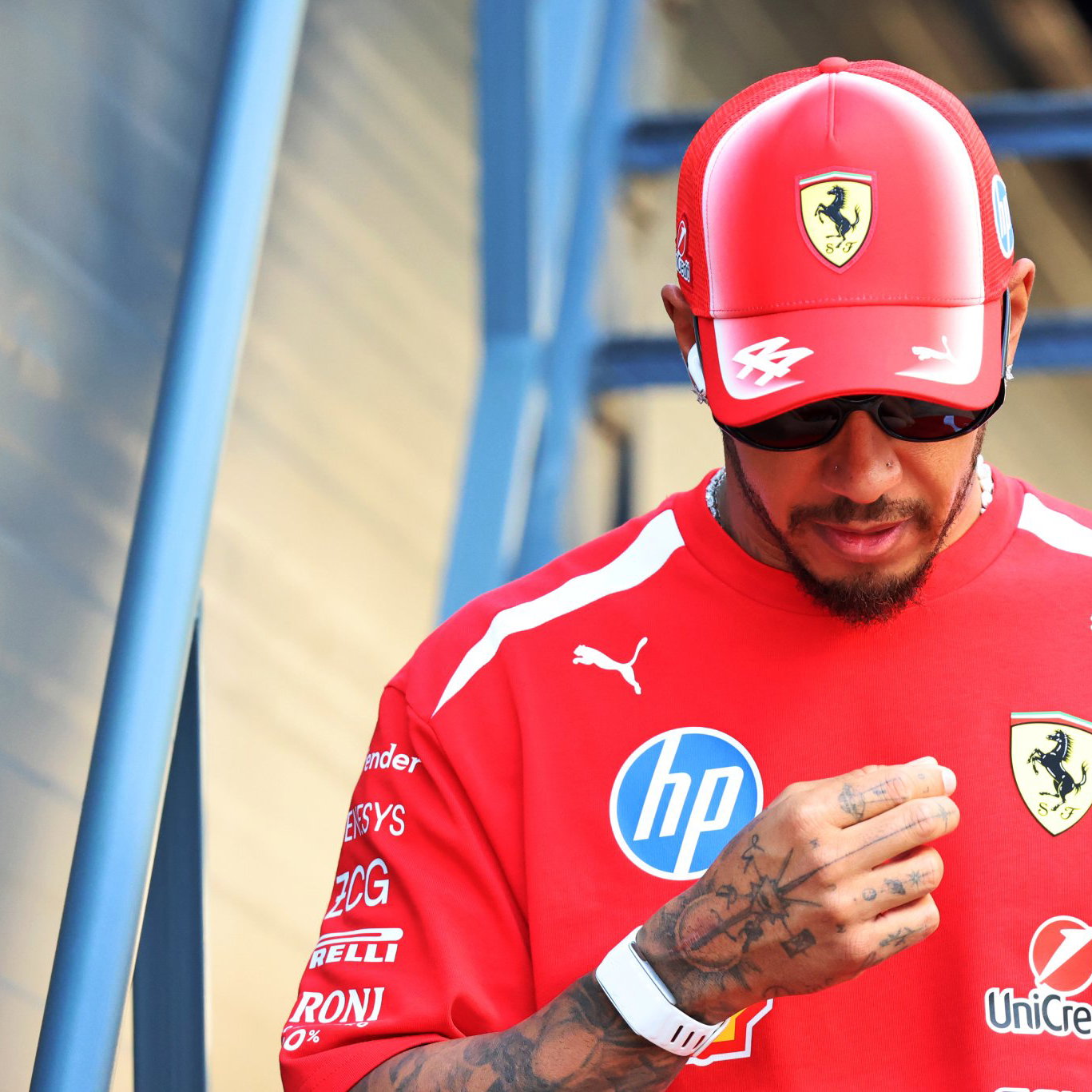 Lewis Hamilton arrives in the Baku paddock