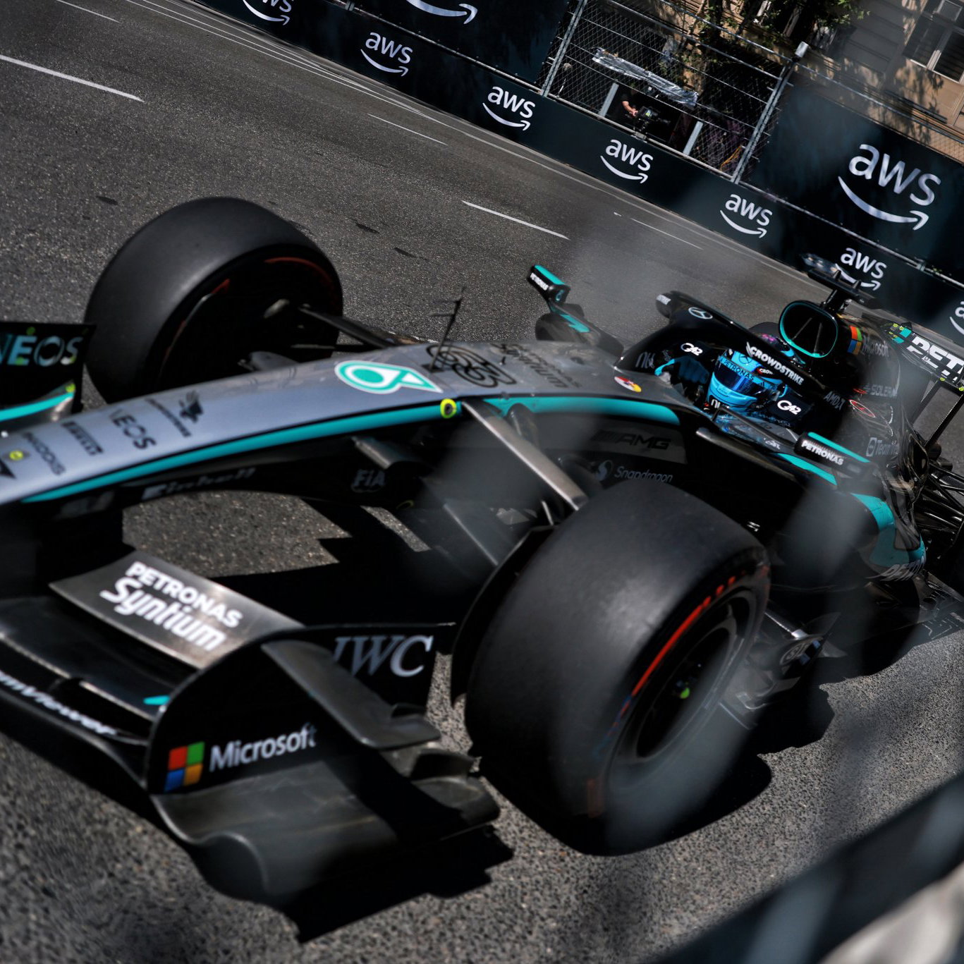 George Russell set the pace in both practice sessions in Baku 