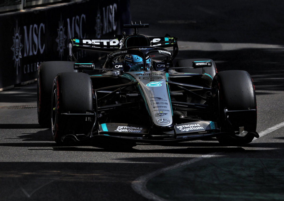 George Russell storms to Azerbaijan GP pole after Kimi Antonelli crash