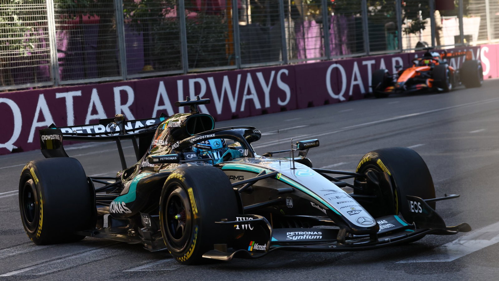 George Russell resists Max Verstappen to win dramatic Azerbaijan GP