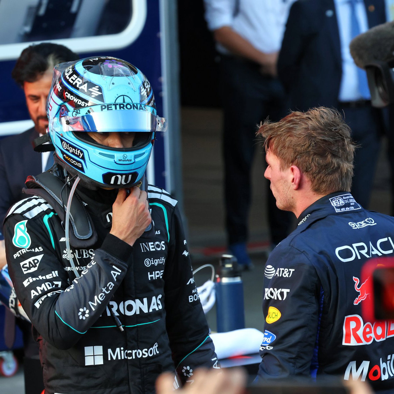 Russell pipped Verstappen to the win by 0.2s 