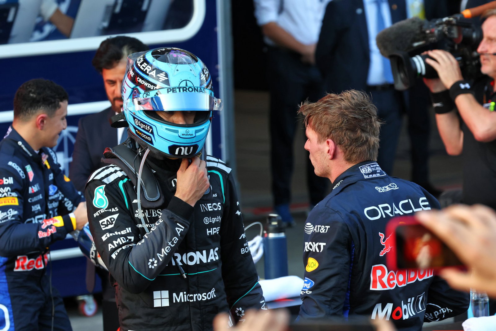 Russell pipped Verstappen to the win by 0.2s 