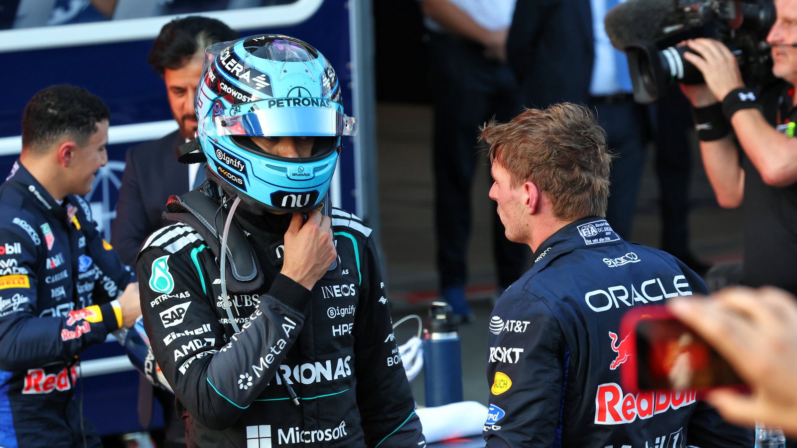 Russell pipped Verstappen to the win by 0.2s