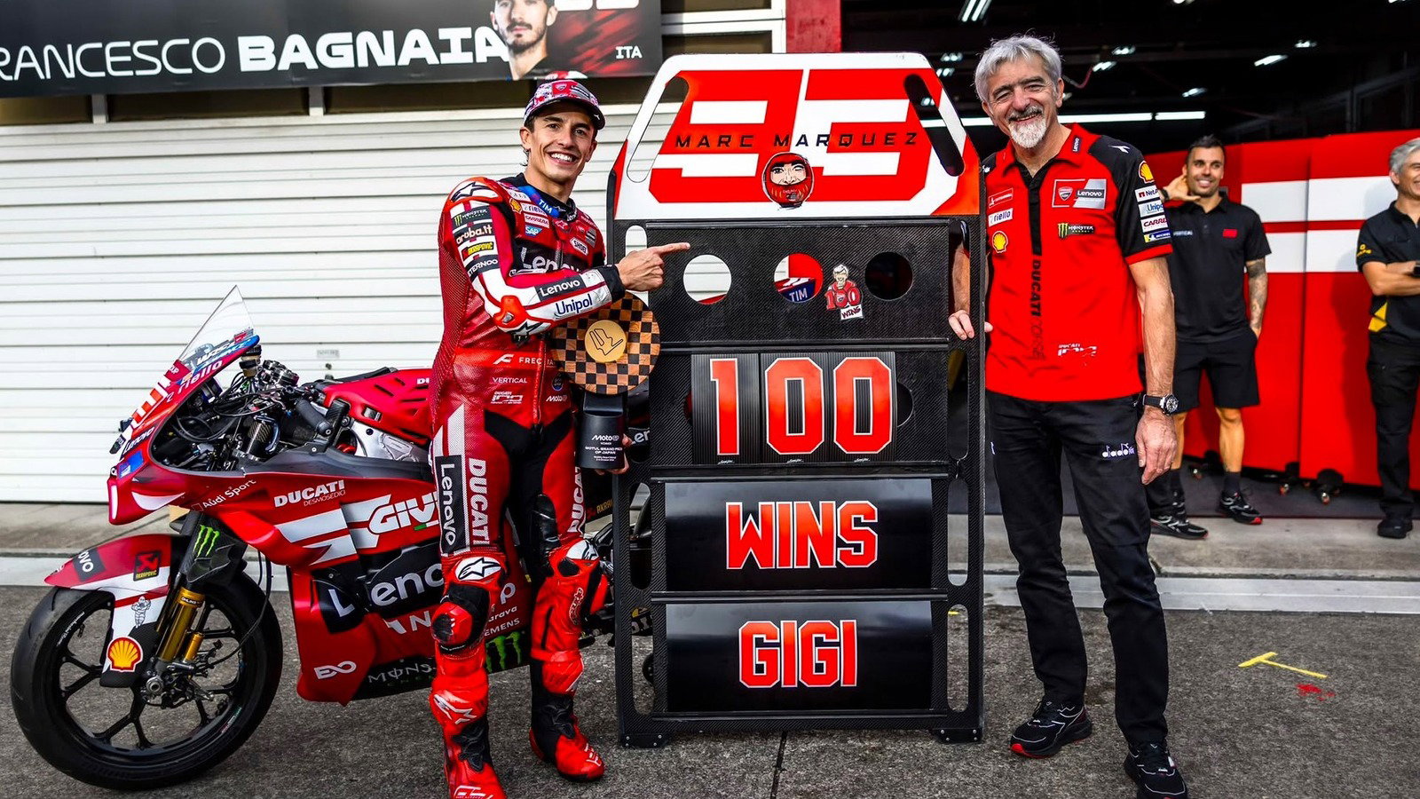 Marc Marquez claims Gigi Dall’Igna's 100th Ducati win at Motegi.