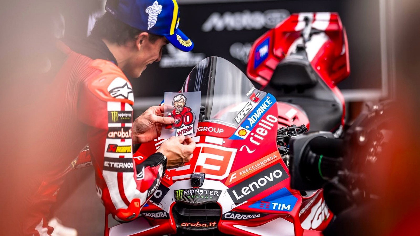 Marc Marquez adds a Gigi 100th win sticker, 2026 Japanese MotoGP.