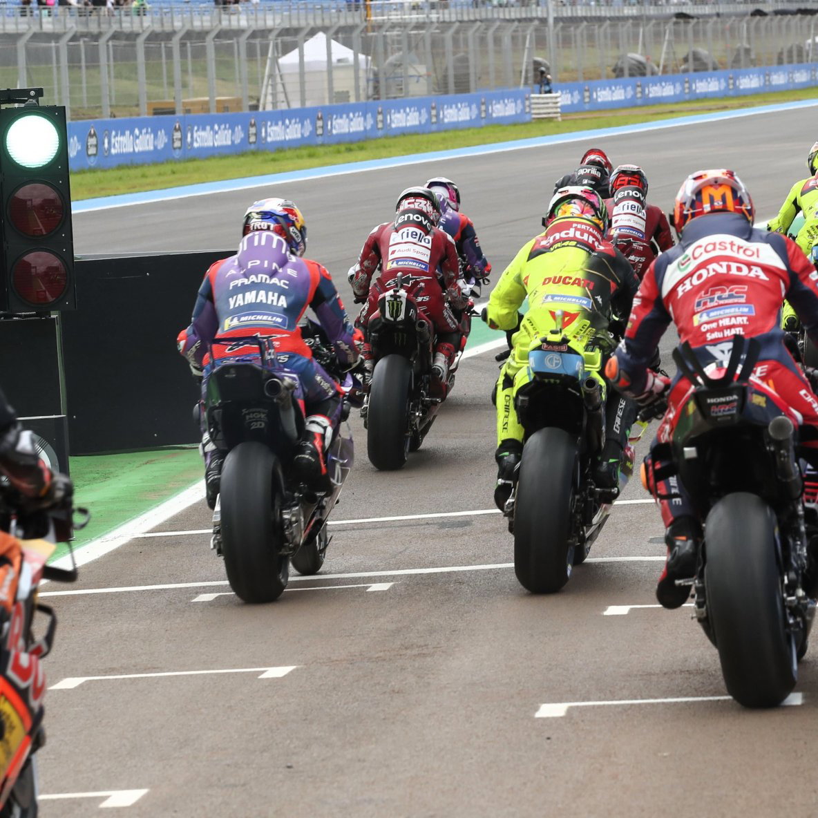 Riders leave pitlane, Brazilian MotoGP.