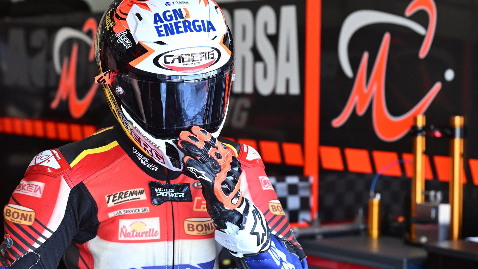 Alberto Surra leaving the pit box in Estoril, where he'd go on to take his first long race WorldSBK podium.