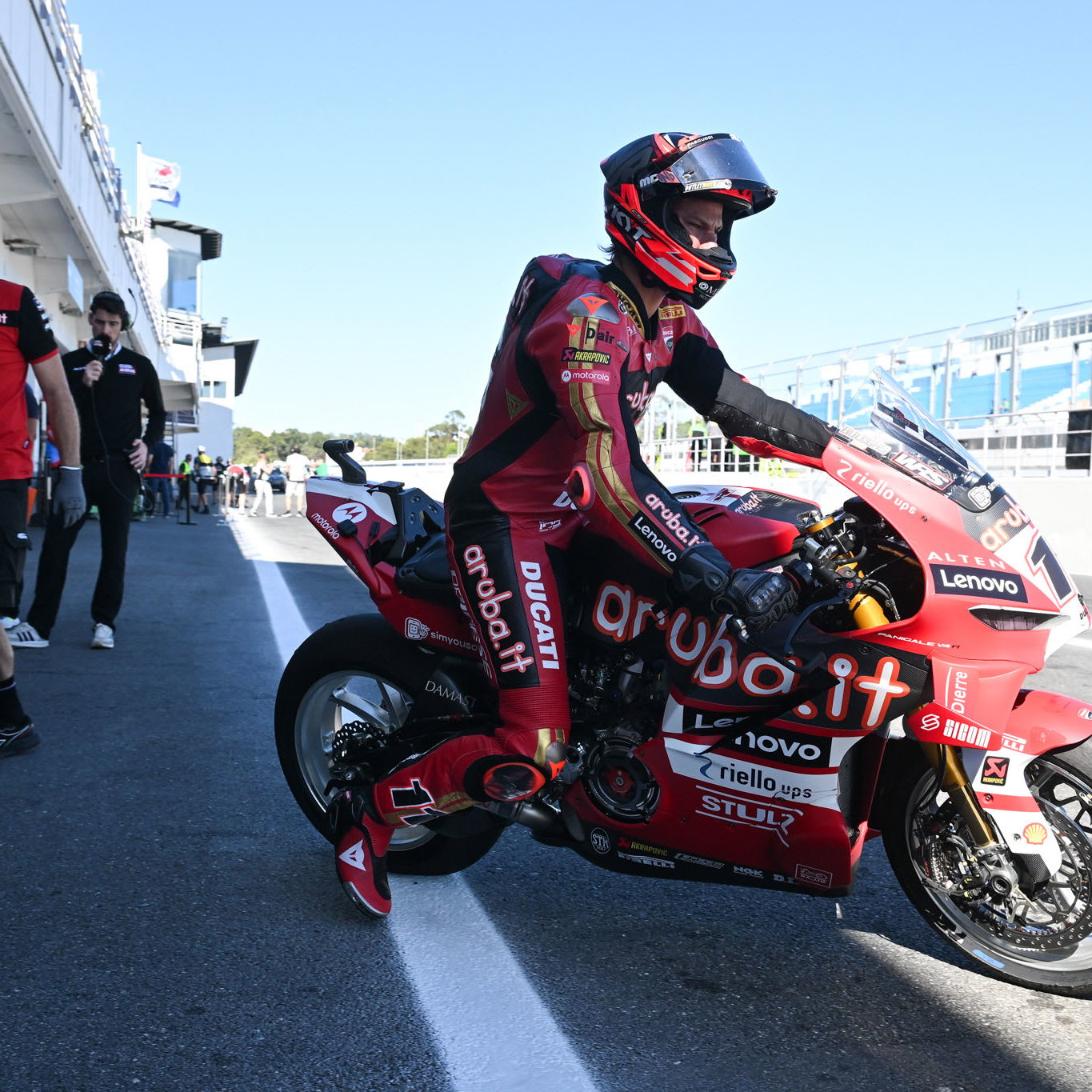 Nicolo Bulega, 2026 Estoril WorldSBK, pit lane. Credit: Gold and Goose.