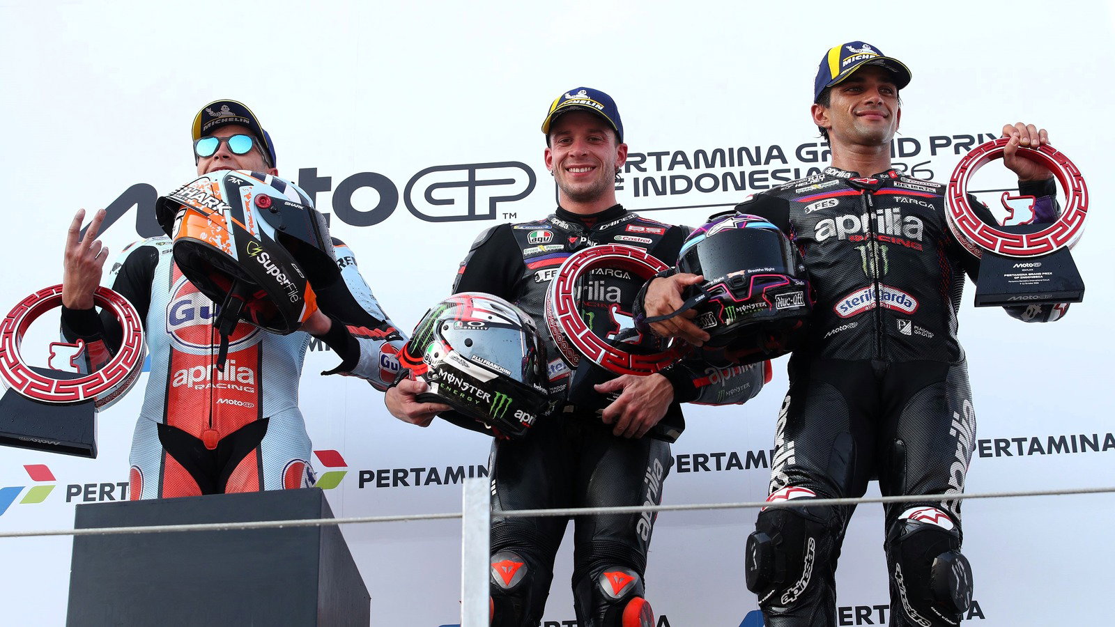 Bezzecchi, Fernandez, Martin, 2026 Indonesian MotoGP. 