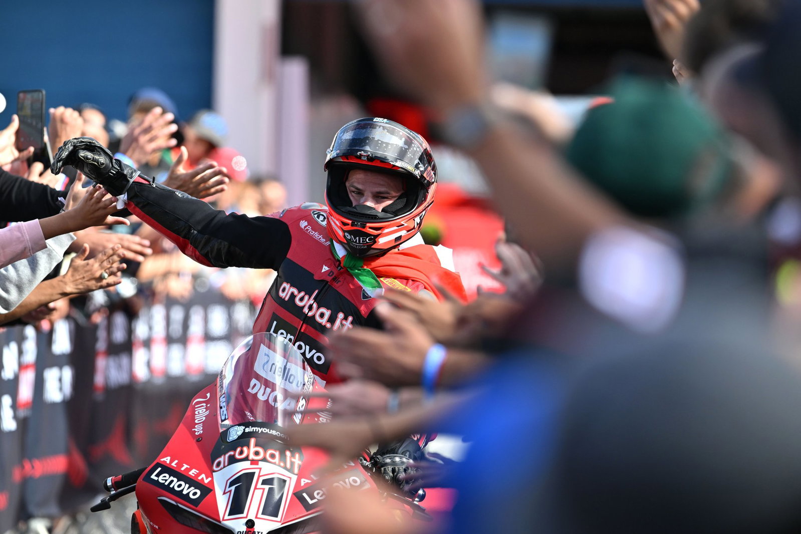 Nicolo Bulega, 2026 Estoril WorldSBK, victory lane. Credit: Gold and Goose.