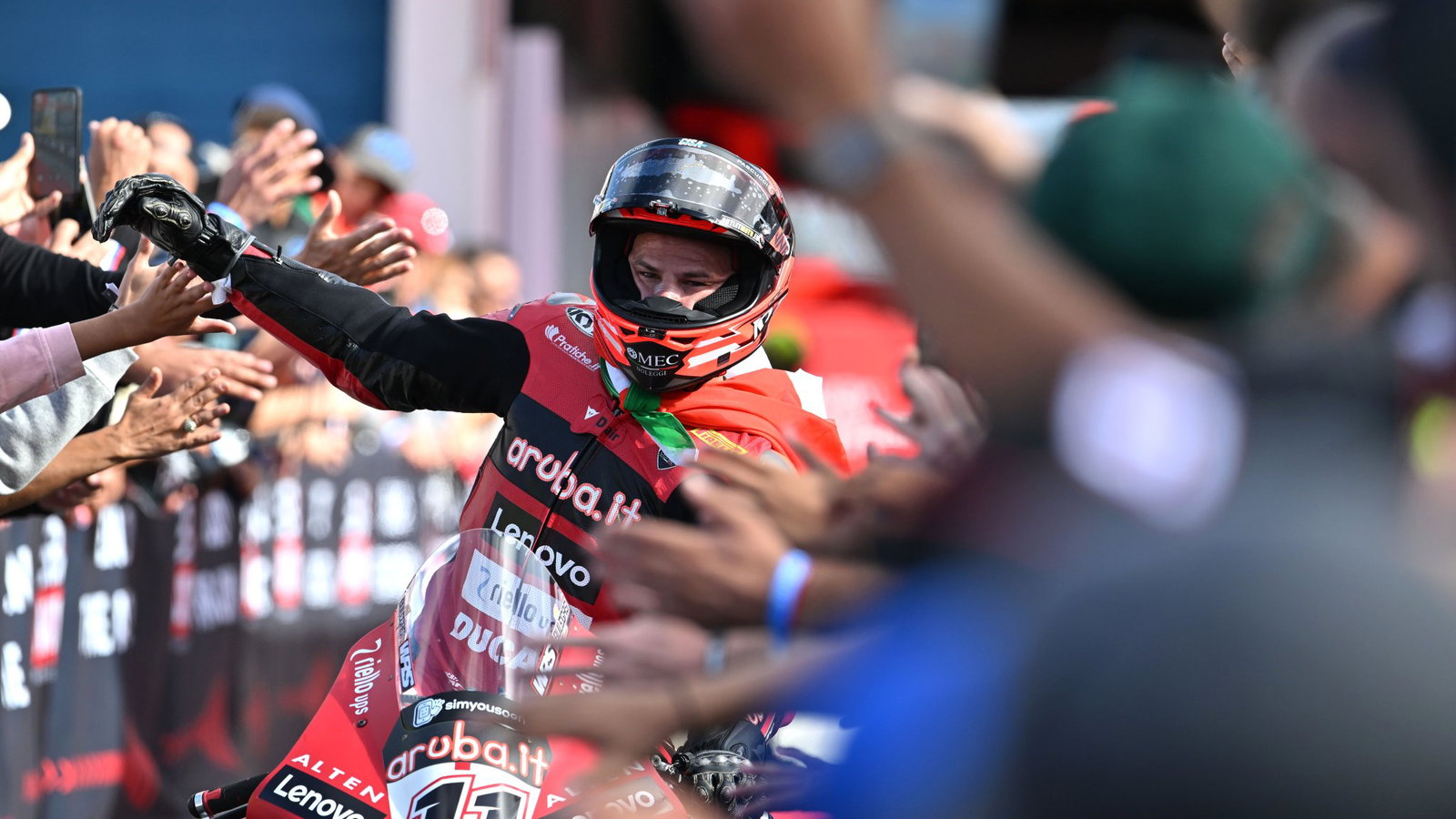 Nicolo Bulega, 2026 Estoril WorldSBK, victory lane. Credit: Gold and Goose.
