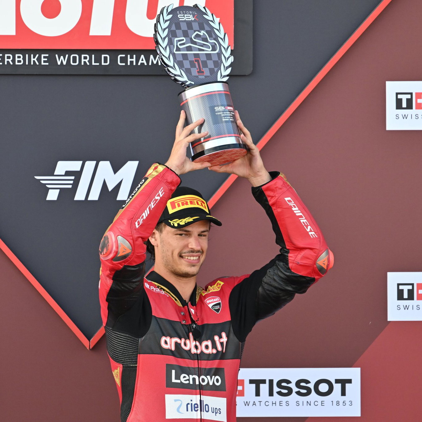 Nicolo Bulega, 2026 Estoril WorldSBK, podium. Credit: Gold and Goose.