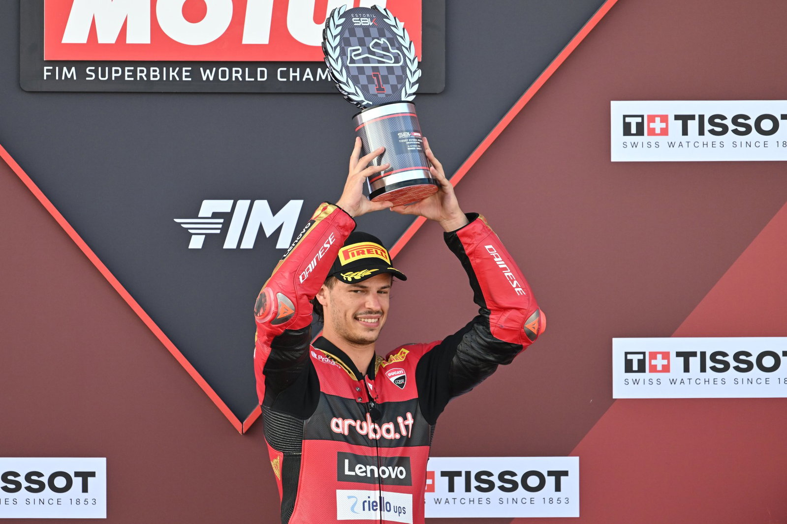 Nicolo Bulega, 2026 Estoril WorldSBK, podium. Credit: Gold and Goose.