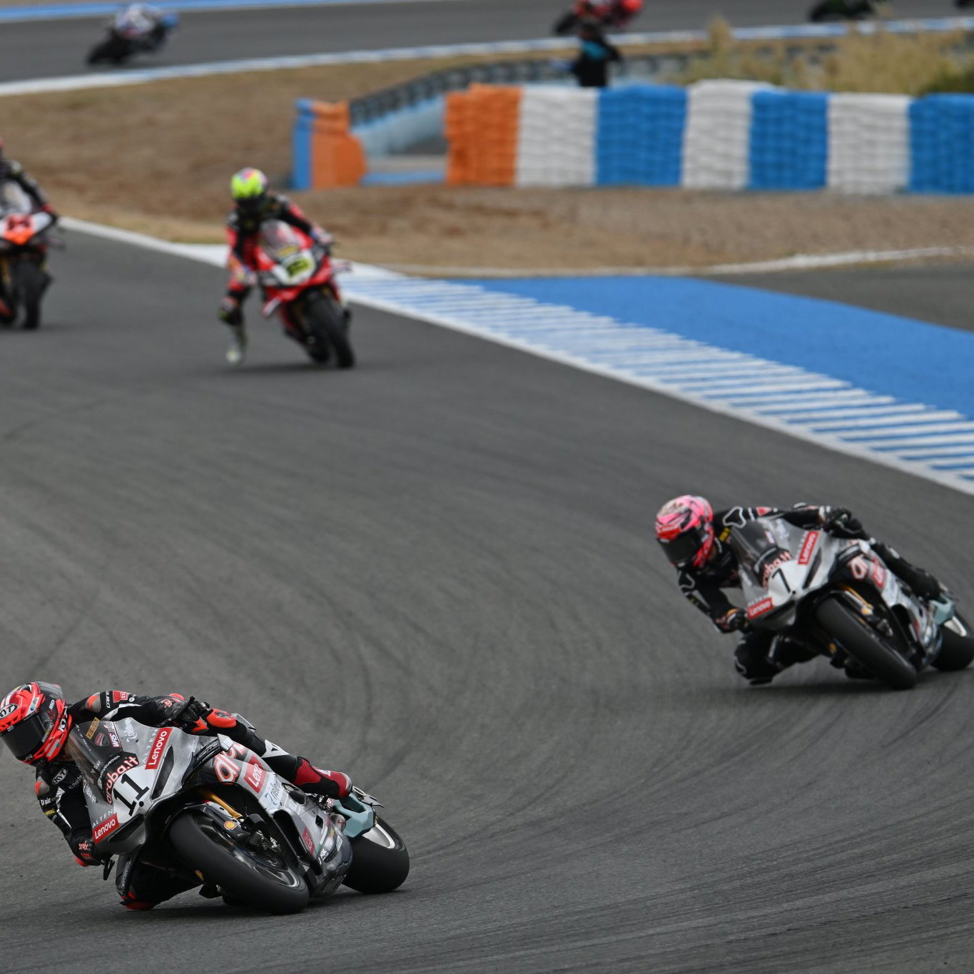 Nicolo Bulega leads Iker Lecuona, 2026 Spanish WorldSBK, Race 2. Credit: Gold and Goose.