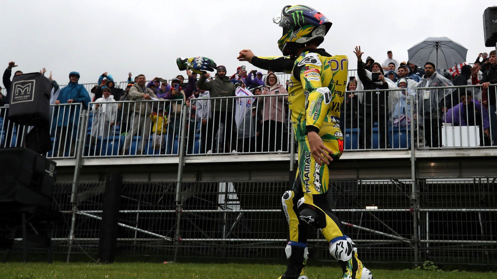 Jack Miller throws his gloves to the fans, 2026 Australian MotoGP.
