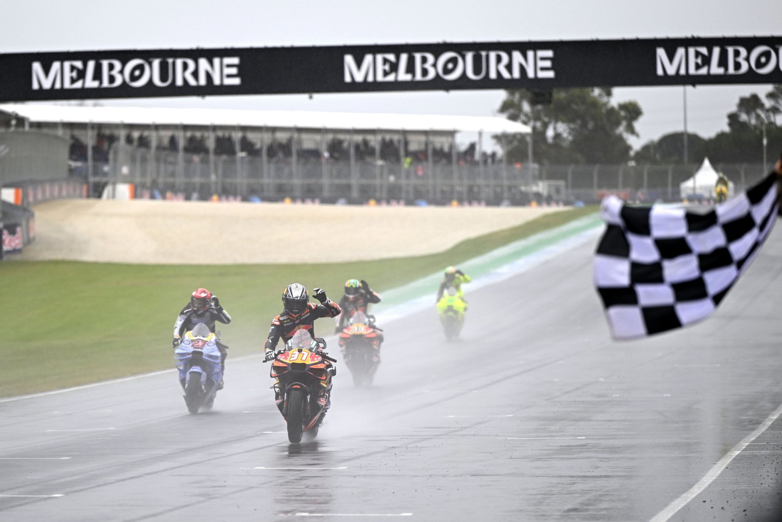 Pedro Acosta ahead of Iker Lecuona, 2026 MotoGP Australian Grand Prix, parade lap. Credit: Gold and Goose.
