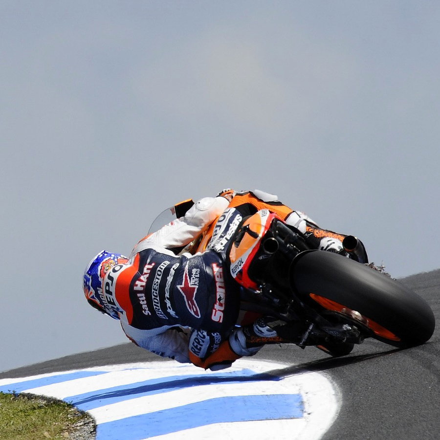 Casey Stoner slides his Honda at Phillip Island.