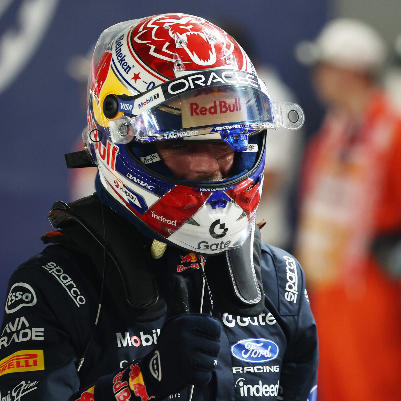 Max Verstappen celebrates taking sprint pole in Singapore