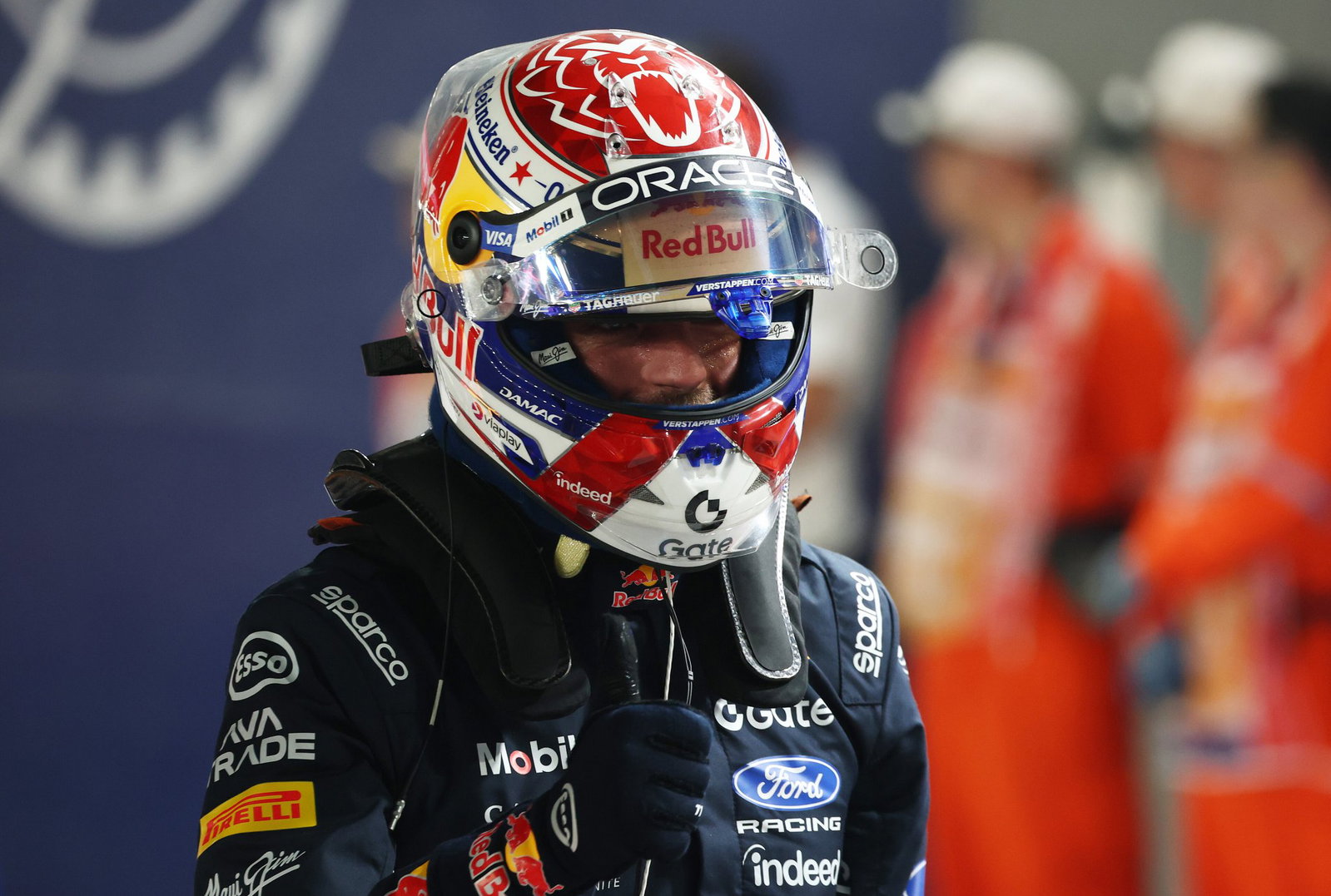 Max Verstappen celebrates taking sprint pole in Singapore