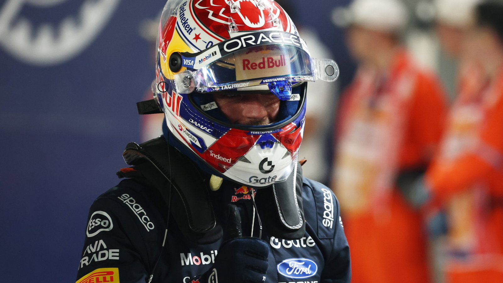 Max Verstappen celebrates taking sprint pole in Singapore