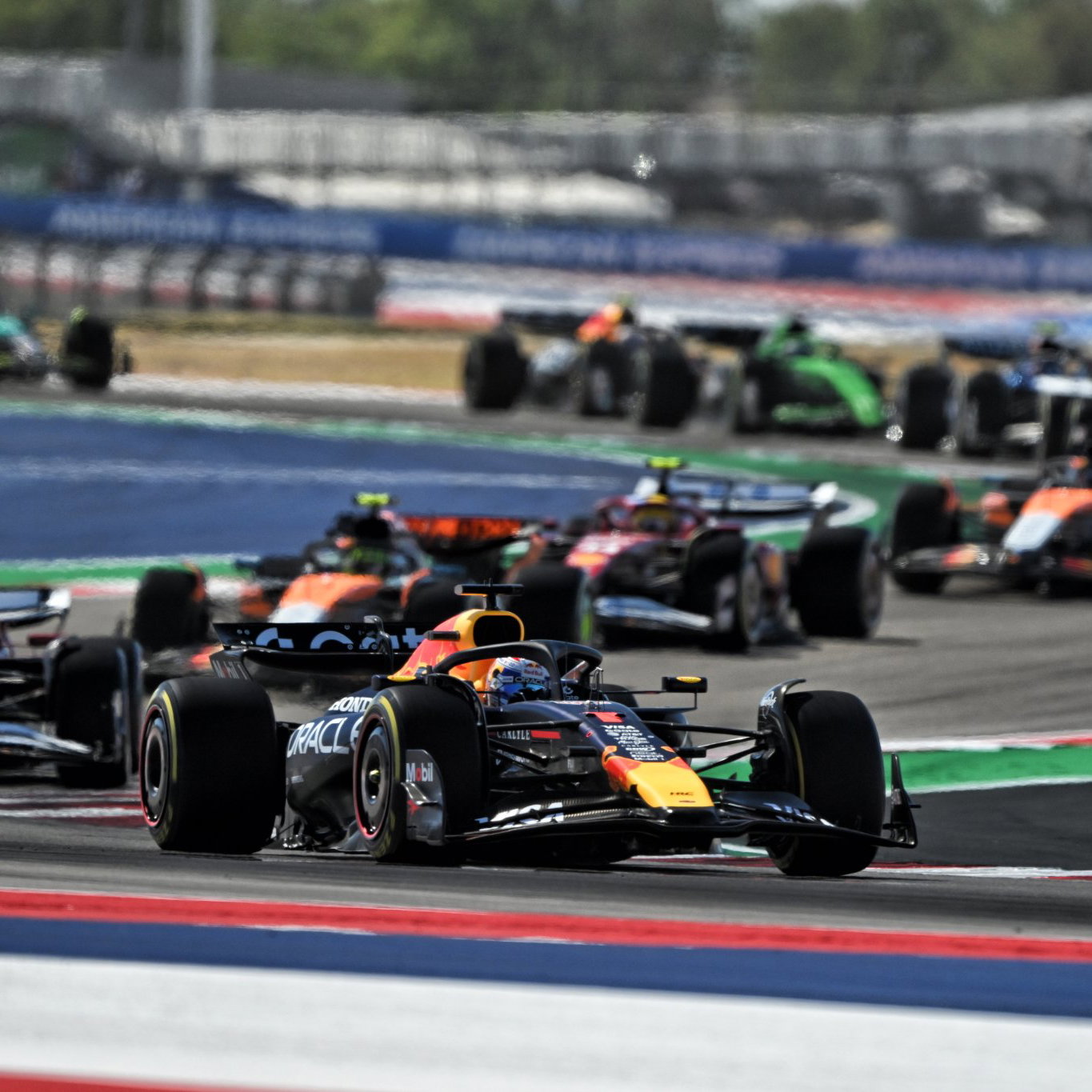 Max Verstappen leads at the start of the 2025 United States Grand Prix
