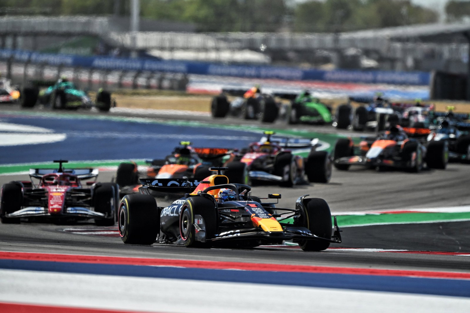 Max Verstappen leads at the start of the 2025 United States Grand Prix