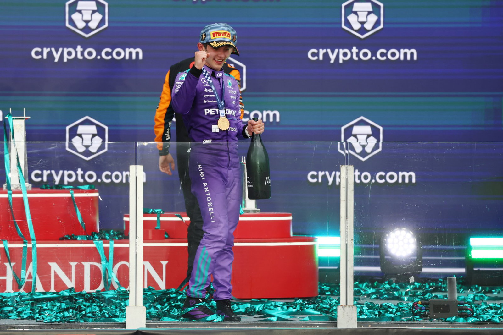 Antonelli had an unbranded non-alcoholic drink on the podium in Miami