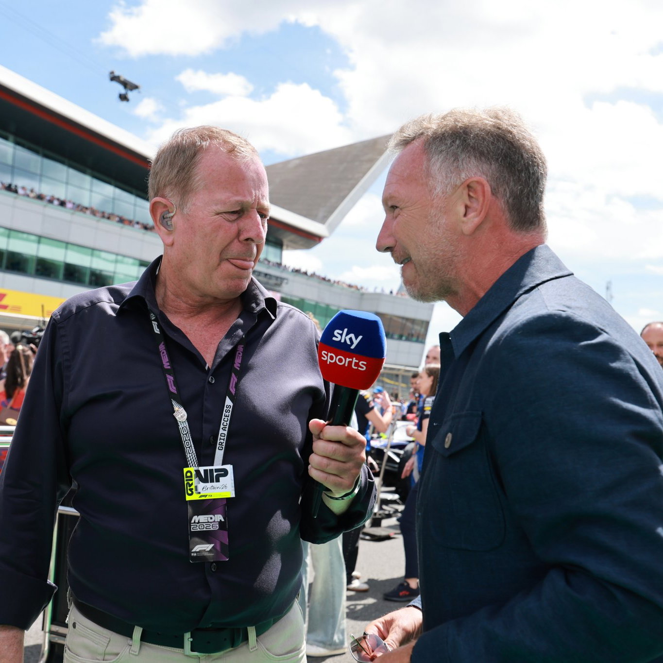 Martin Brundle and Christian Horner on the grid at the British Grand Prix