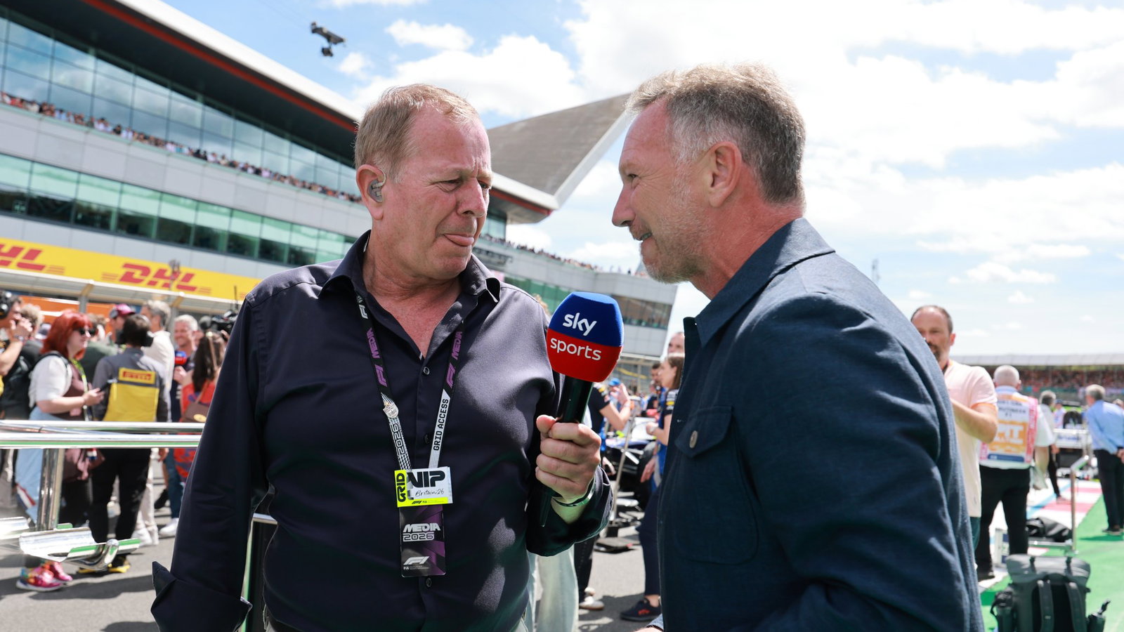 Martin Brundle and Christian Horner on the grid at the British Grand Prix