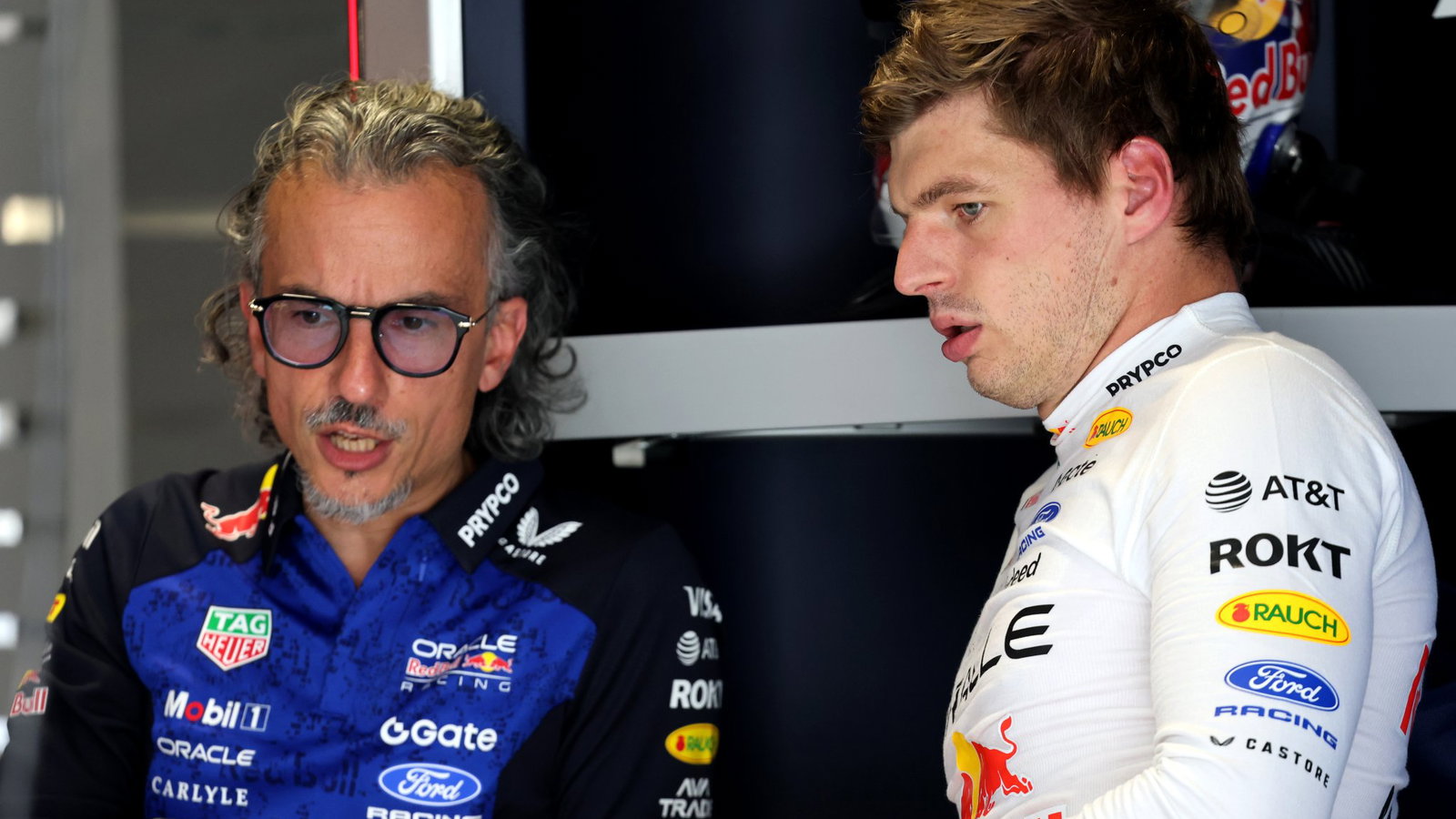 Laurent Mekies and Max Verstappen