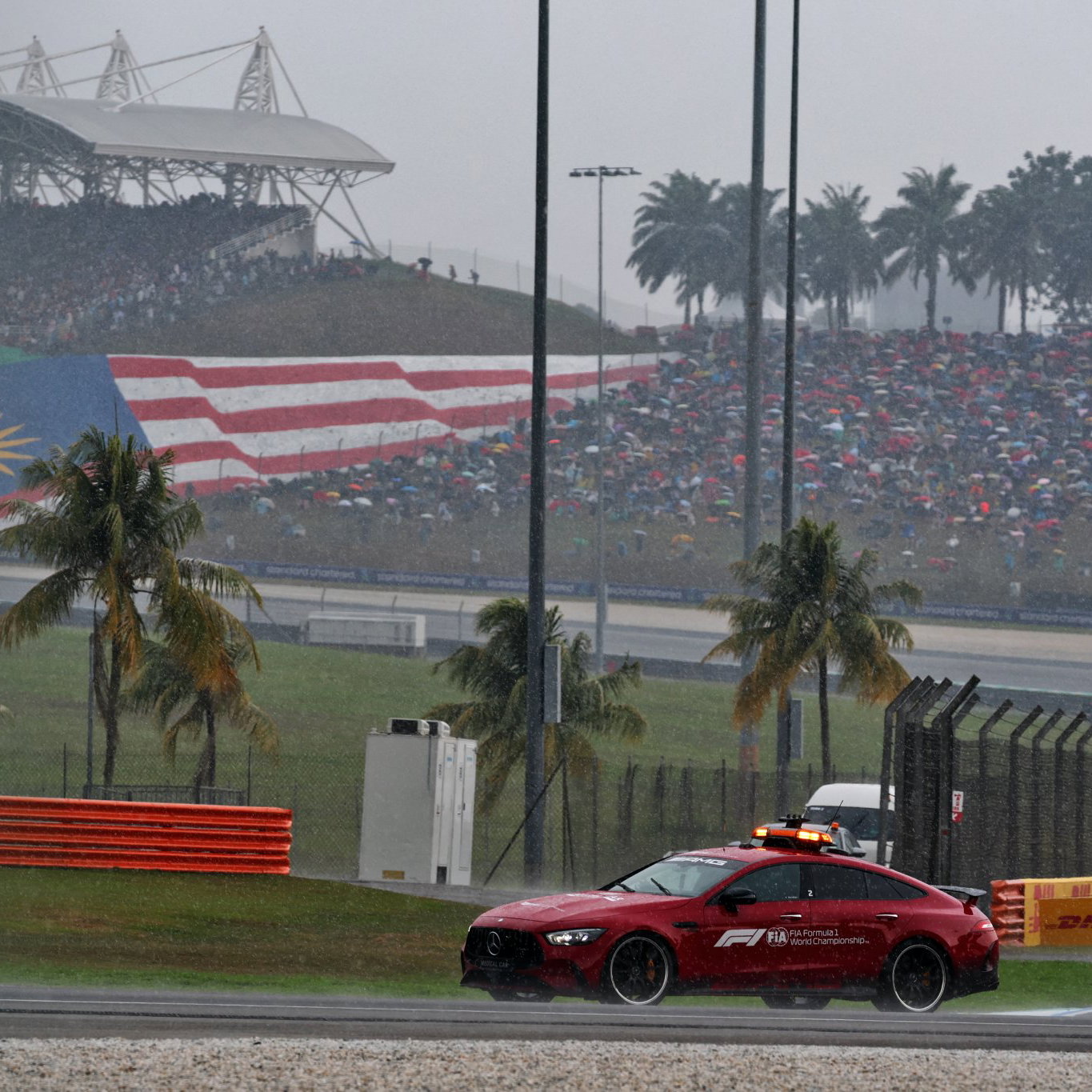 Heavy rain fell before the start of the race in Malaysia