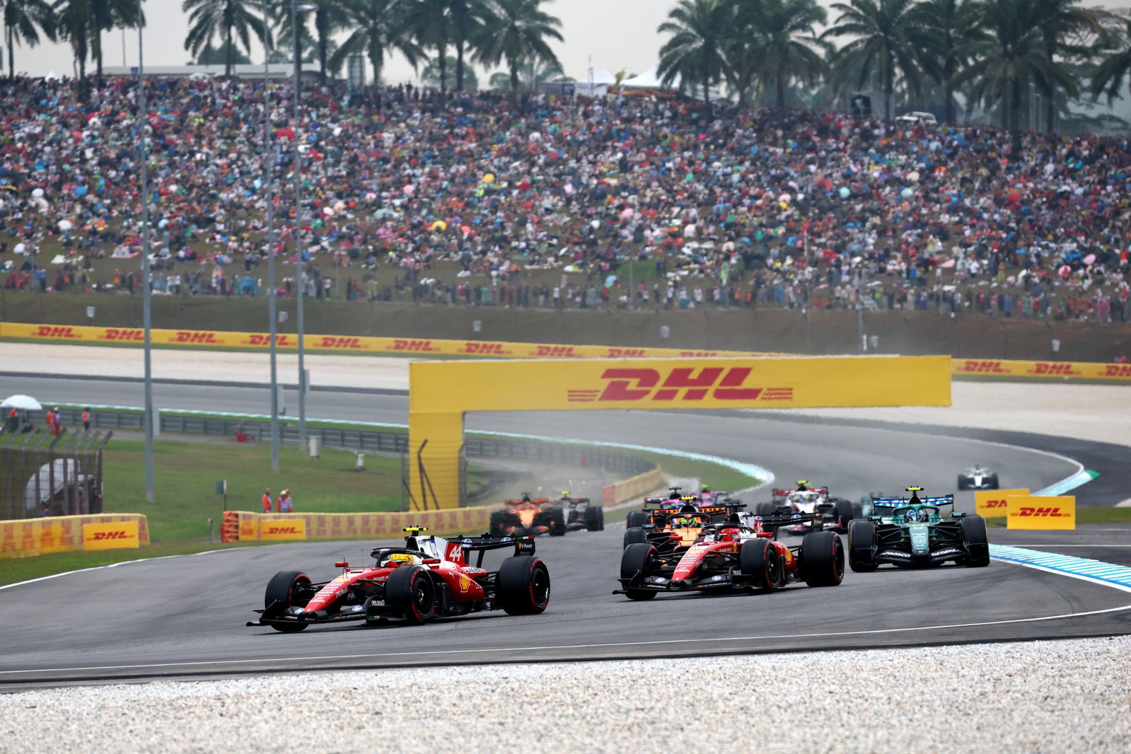 Hamilton and Leclerc lost ground early on after Ferrari elected to start on softs