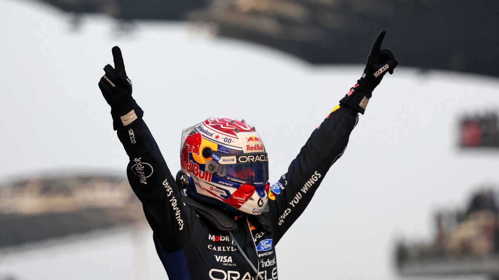 Max Verstappen celebrates his first victory of the season