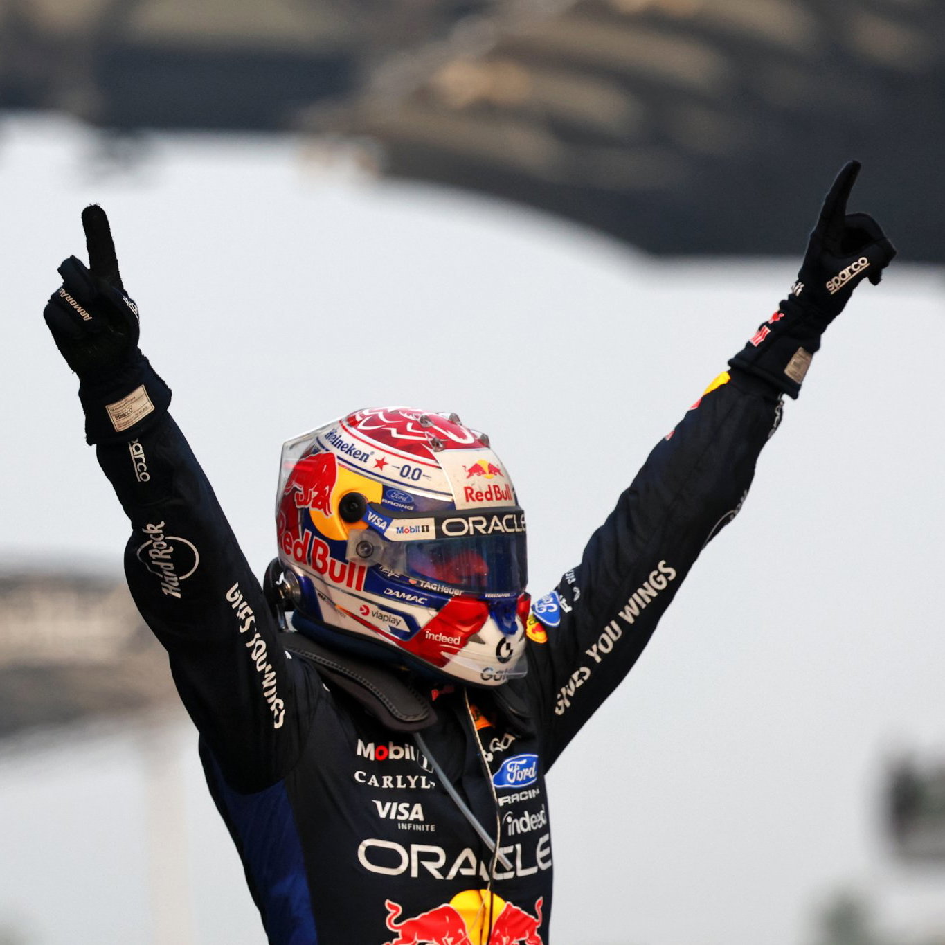 Max Verstappen celebrates his first victory of the season