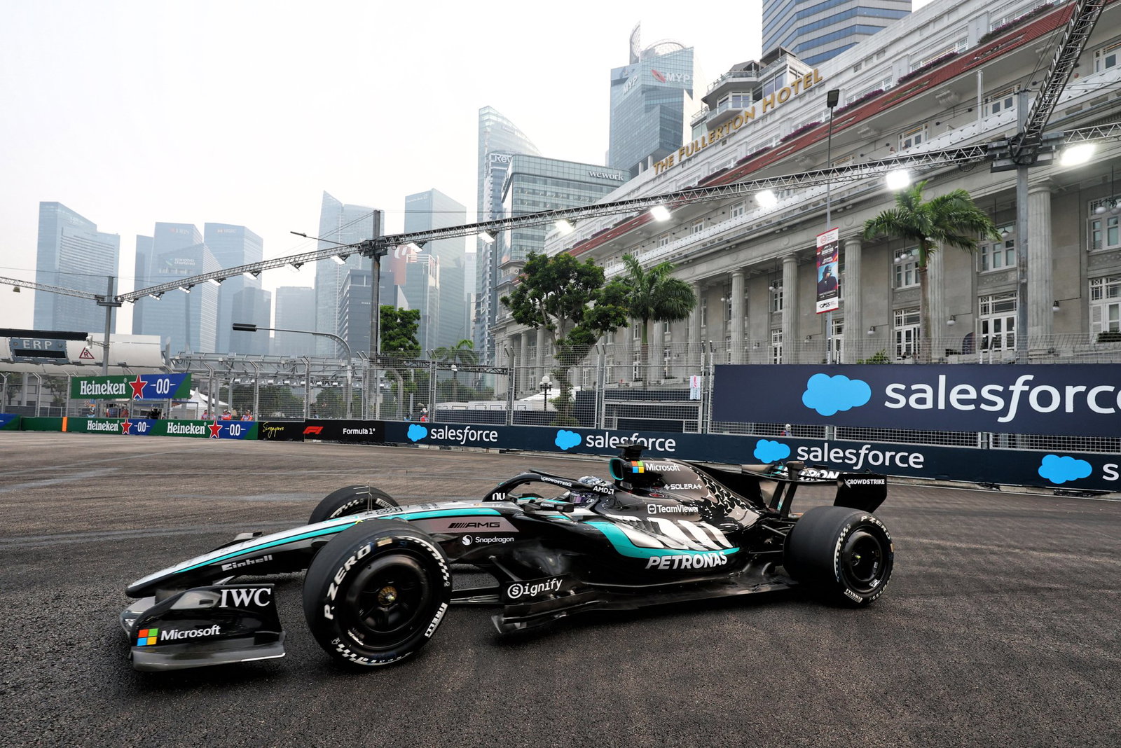 Russell was fastest in the old Mercedes in practice