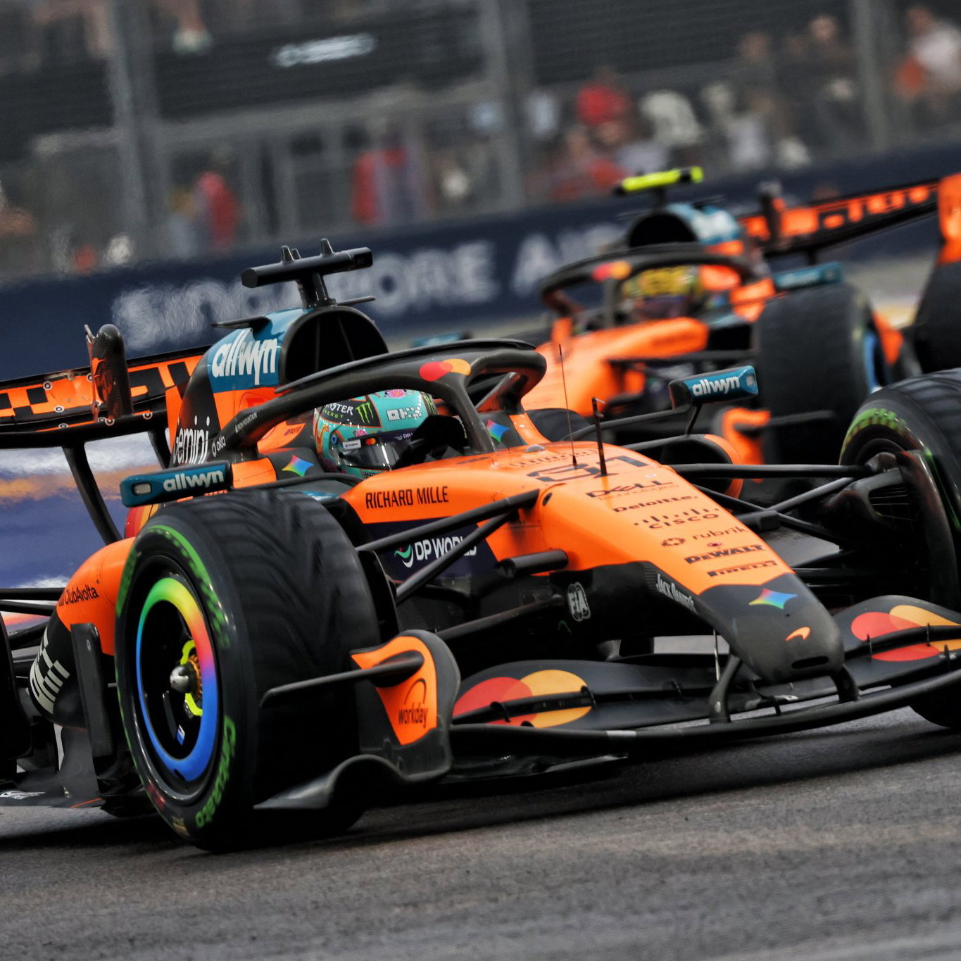 The two McLarens collided on the last lap of the sprint race