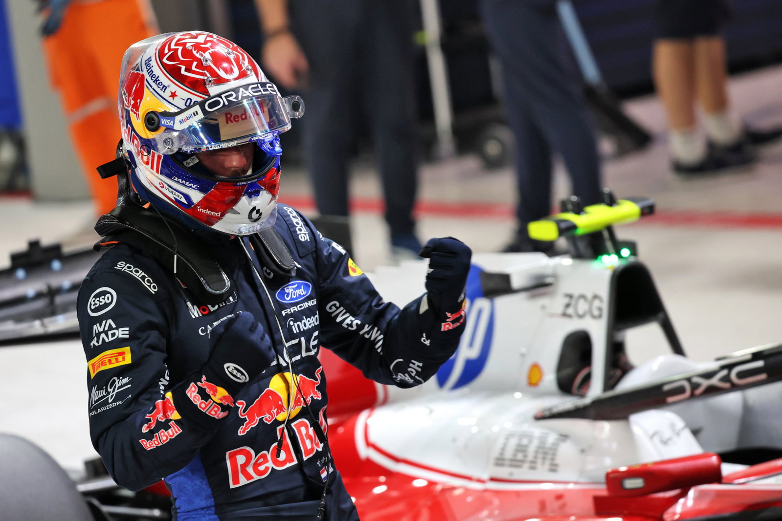 Max Verstappen celebrates his pole in Singapore