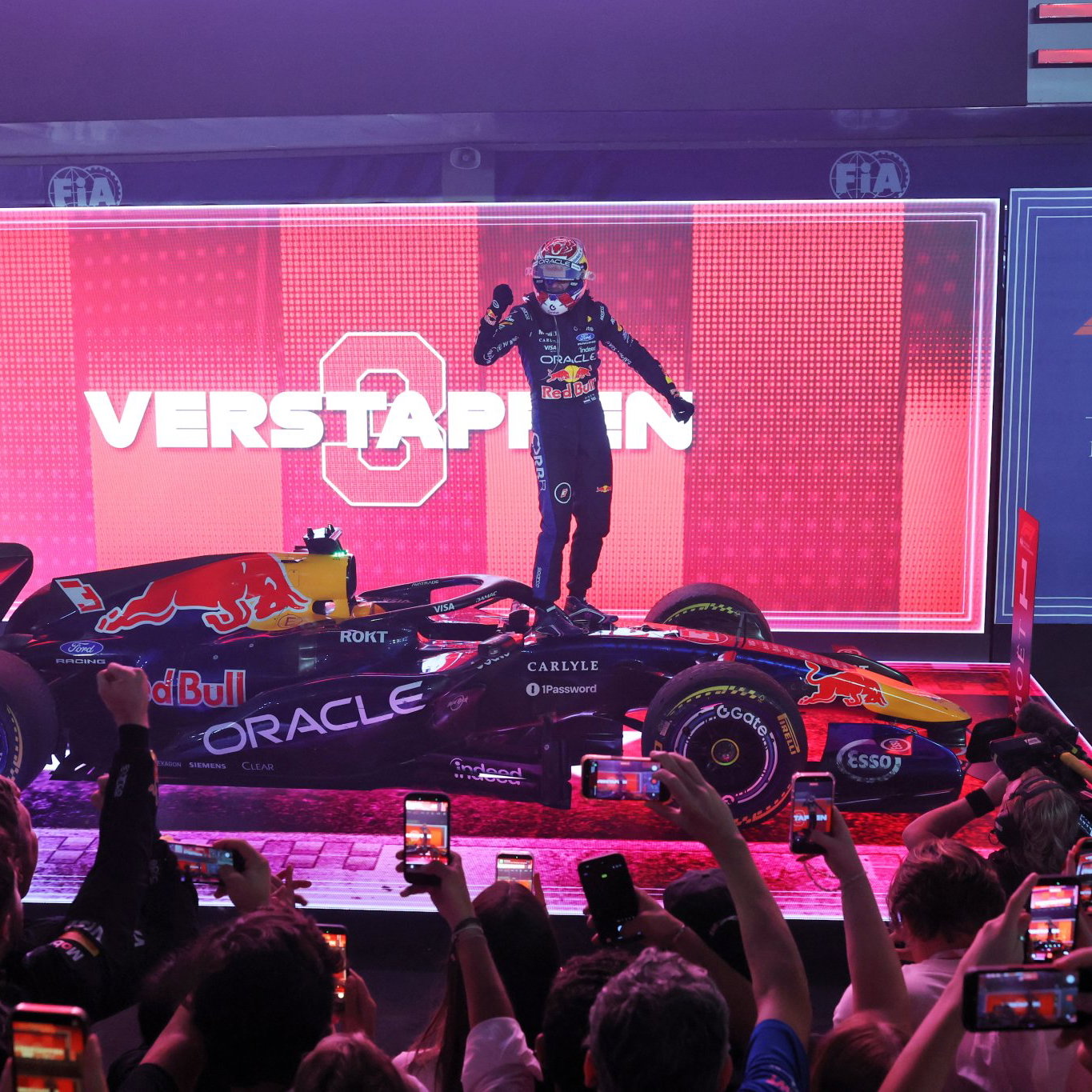 Max Verstappen celebrates his first victory in Singapore 