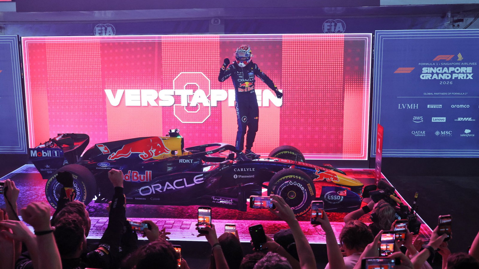 Max Verstappen celebrates his first victory in Singapore 