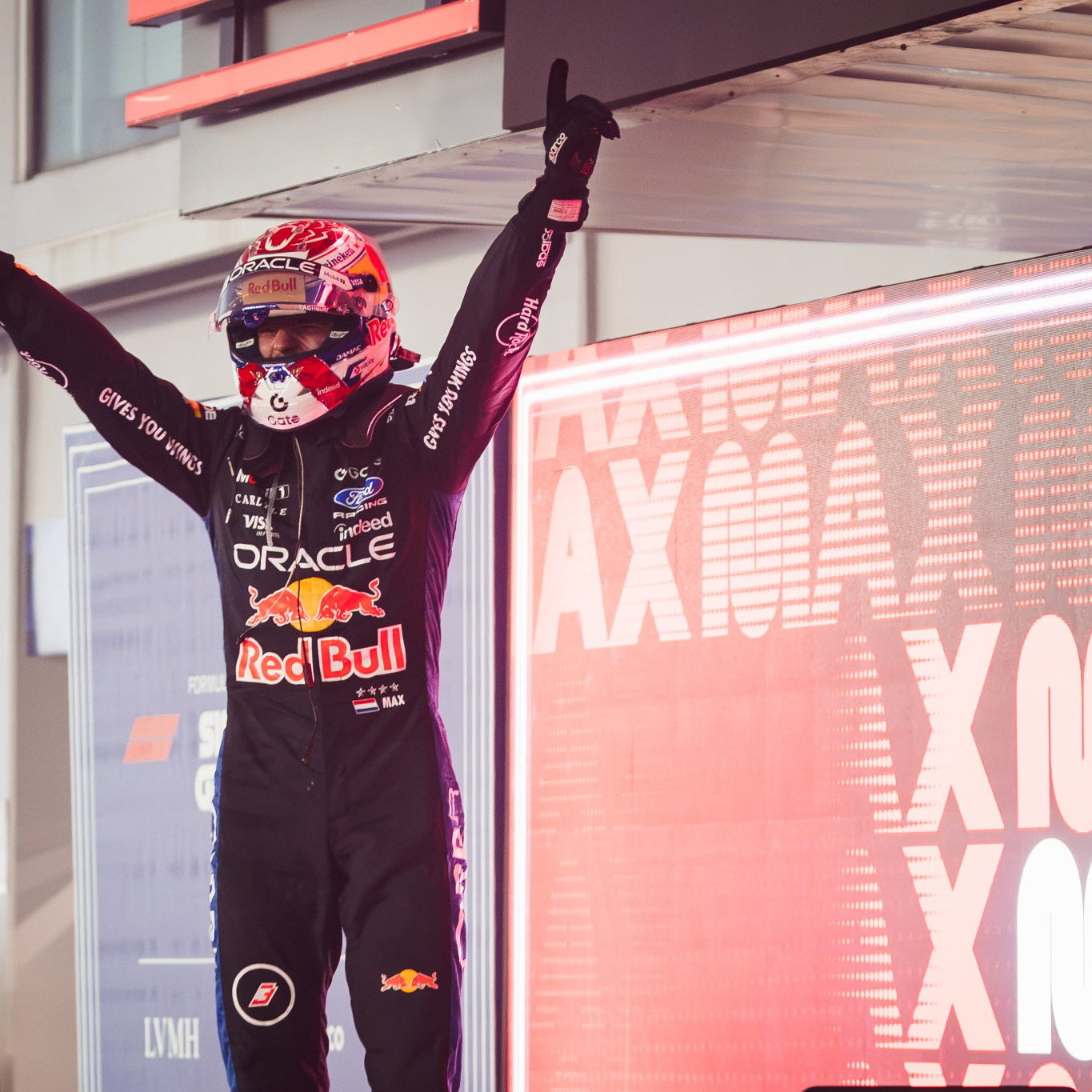 Max Verstappen celebrates his first Singapore Grand Prix victory 