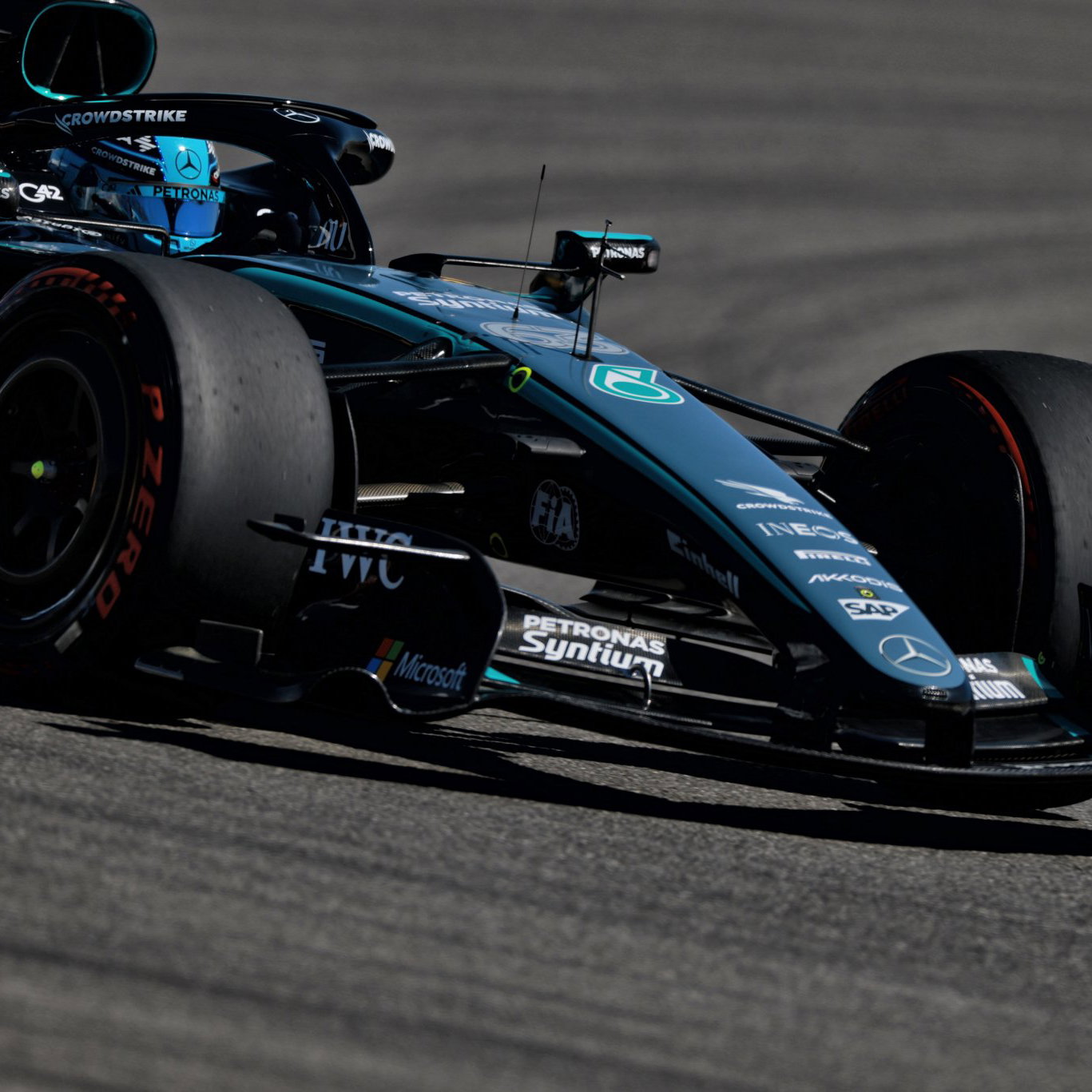 George Russell had a near-miss with Charles Leclerc in FP2