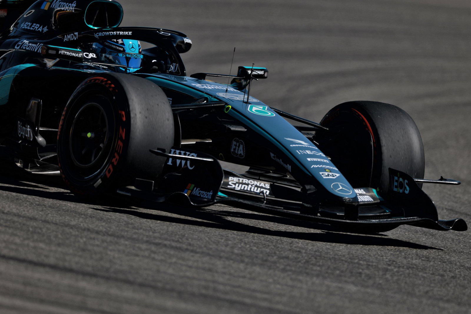 George Russell had a near-miss with Charles Leclerc in FP2