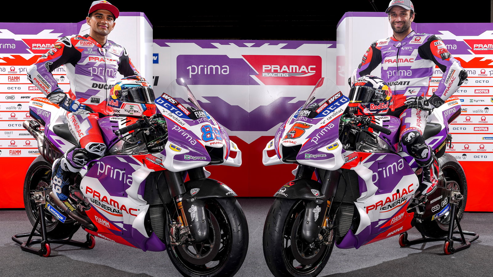 Jorge Martin and Johann Zarco in new Prima Pramac colours.