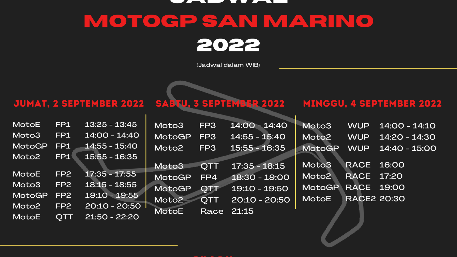 Misano MotoGP Schedule (Western Indonesian Time)