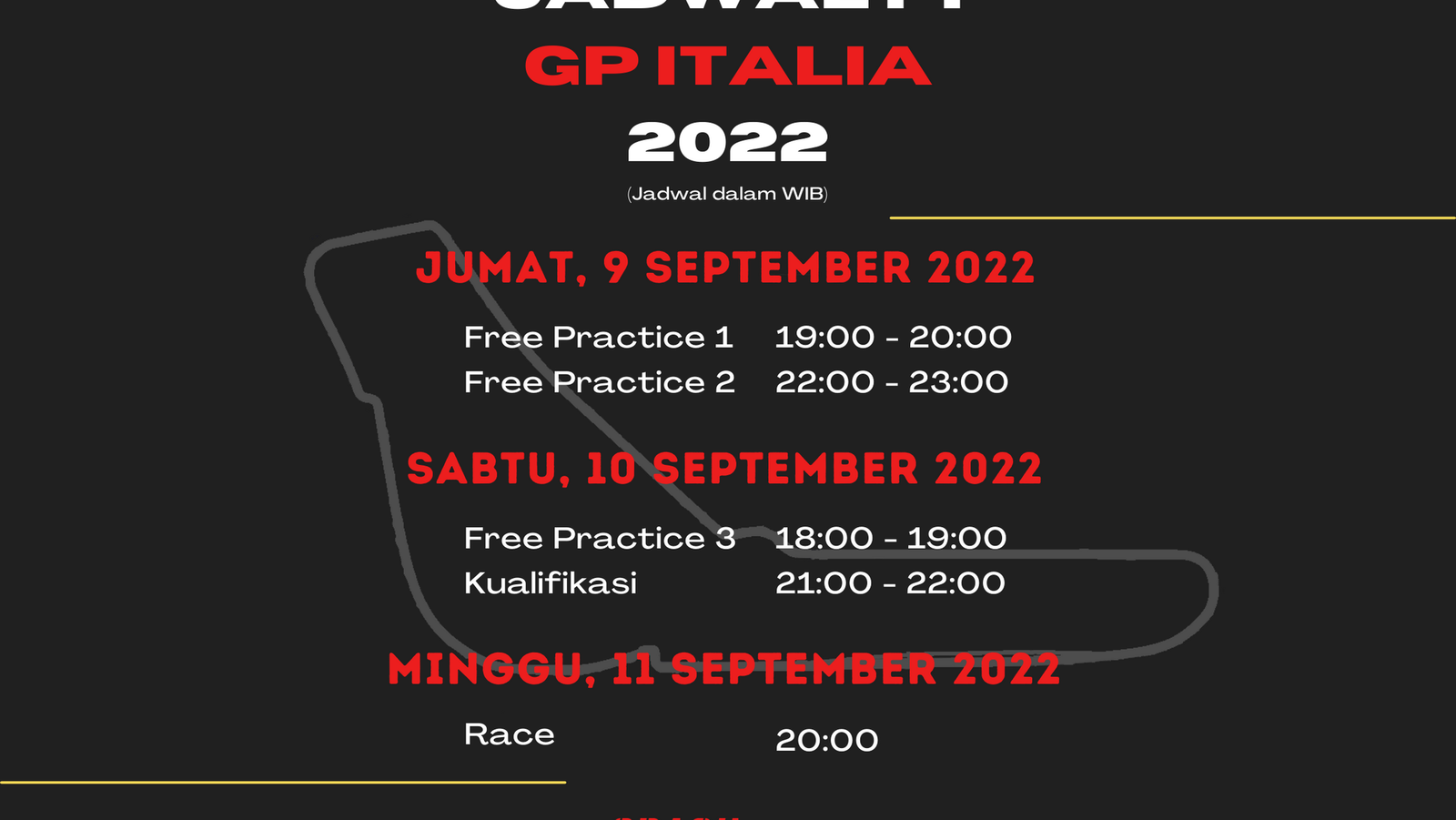 F1 Italian Grand Prix Schedule (in Indonesian time)