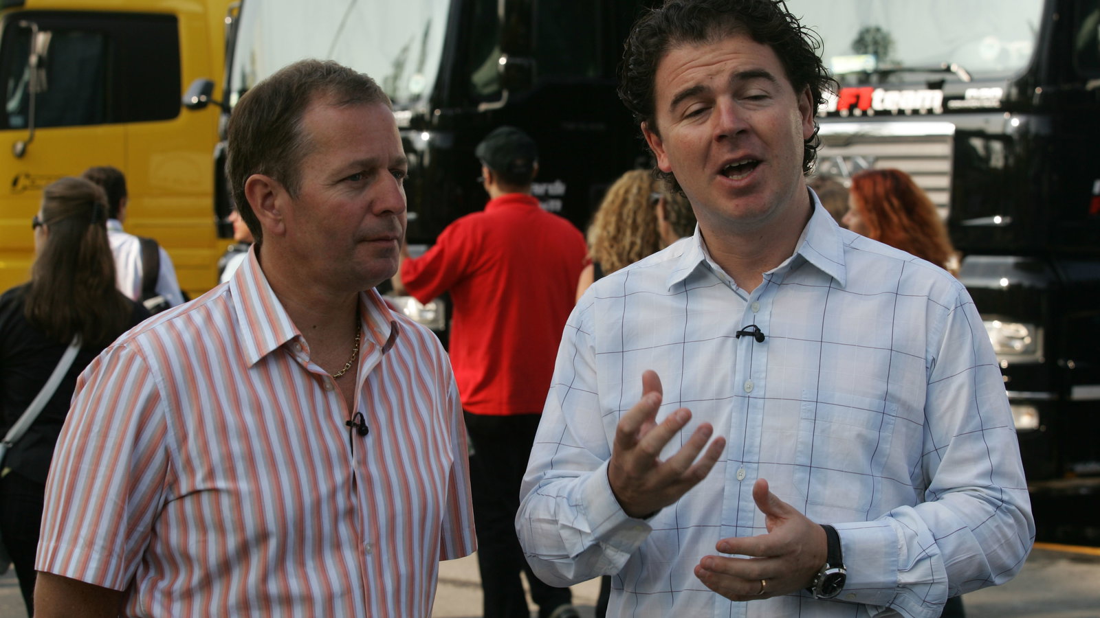 ITV`s Martin Brundle and James Allen do their piece to camera at the Italian Grand Prix
