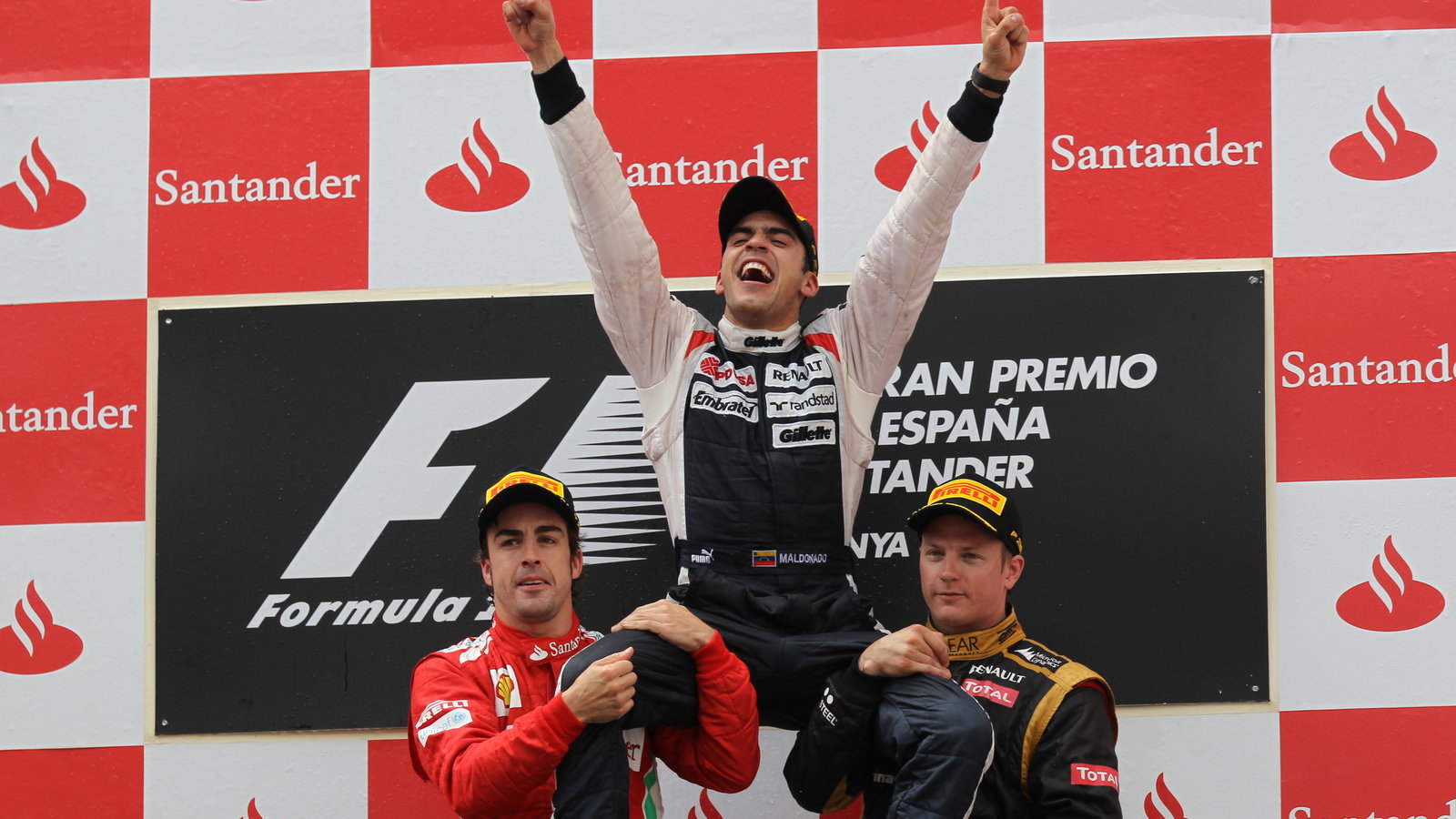 13.05.2012- Race, Pastor Maldonado (VEN) Williams F1 Team FW34 race winner, 2nd position and 3rd pos