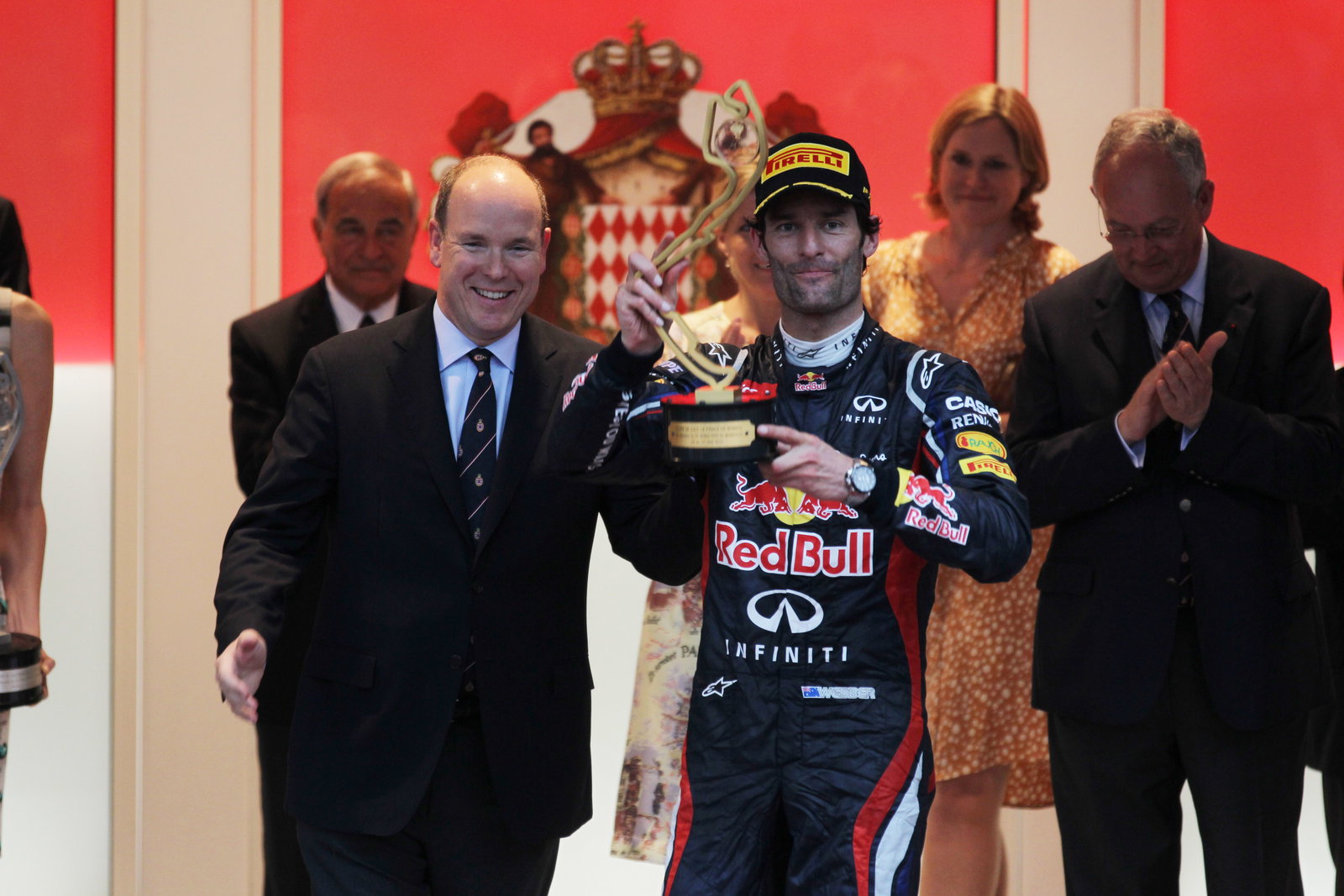 27.05.2012- Race, Mark Webber (AUS) Red Bull Racing RB8 race winner and S.A.S. Prince Albert II