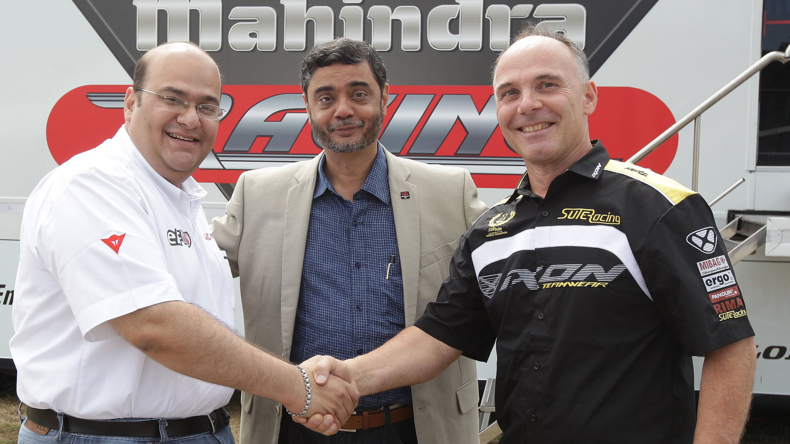 Mahindra's Mufaffal Choonia, S P Shukla and Eskil Suter, Czech MotoGP 2012