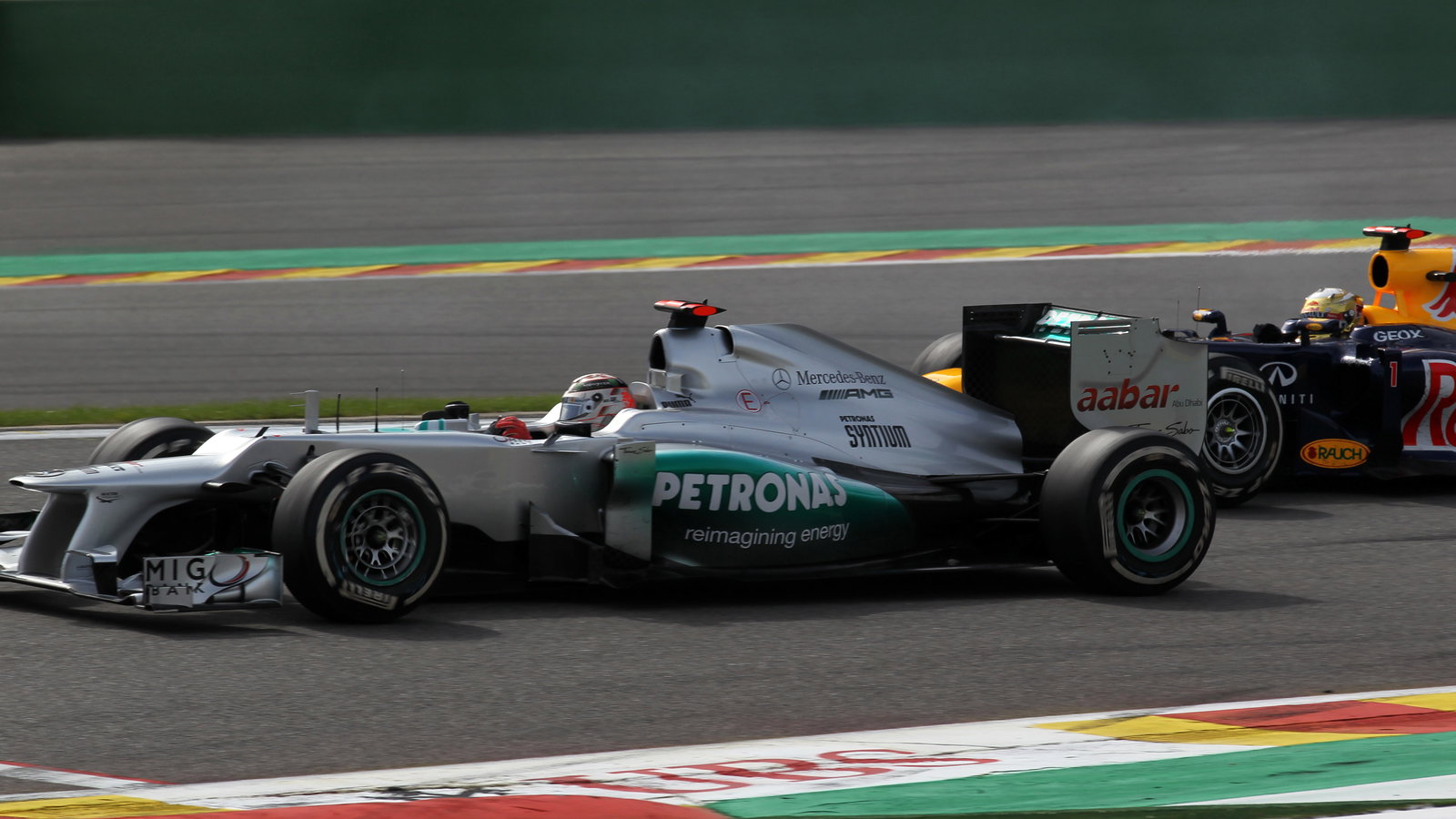 02.09.2012- Race, Michael Schumacher (GER) Mercedes AMG F1 W03 and Sebastian Vettel (GER) Red Bull R